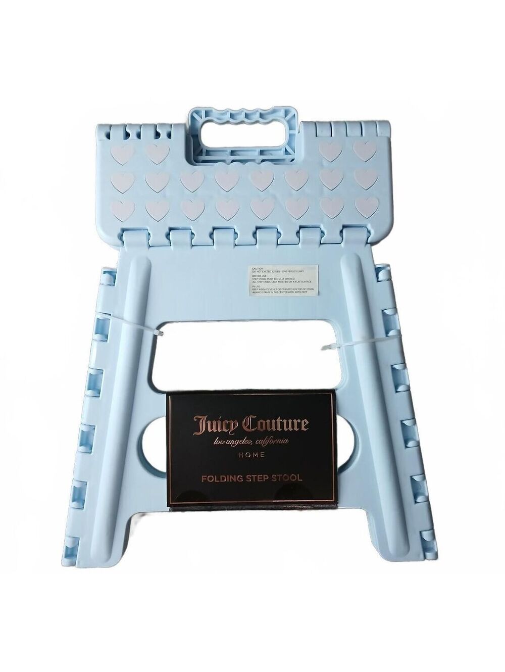 Juicy Couture Folding Step Stool Blue Hearts Portable 225 lb Capacity NWT